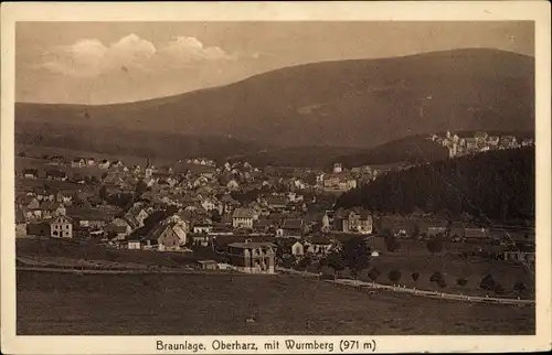 Ak Braunlage im Oberharz, Blick auf den Ort mit Wurmberg