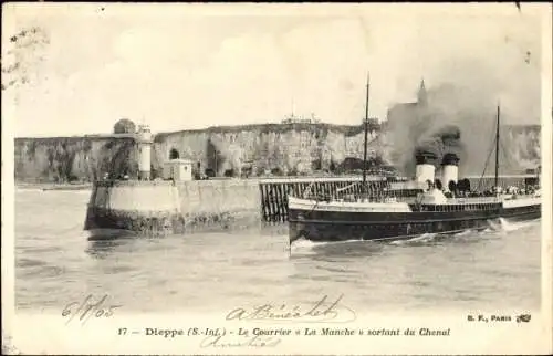 Ak Dieppe Seine Maritime, Le Courrier La Manche sortant du Chenal
