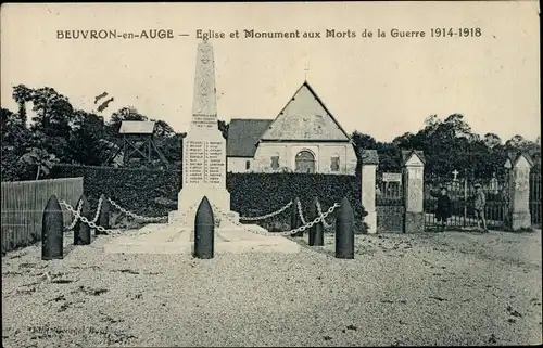 Ak Beuvron en Auge Calvados, Eglise et Monument aux Morts