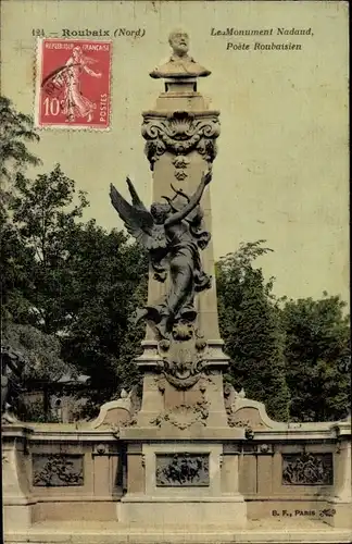 Ak Roubaix Nord, Monument Nadaud, Poete Roubaisien