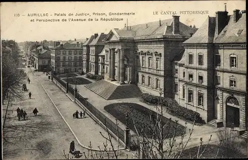 Ak Aurillac Cantal, Palais de Justice, Prison, Gendarmerie et Perspectve de l'Avenue de la Republ.