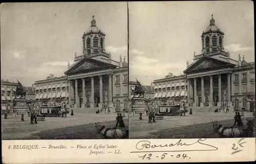 Stereo Ak Bruxelles Brüssel, Place et Eglise Saint Jacques