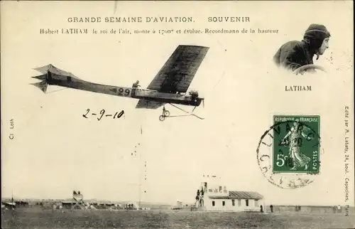 Ak Grande Semaine d'Aviation, Monoplan, Aviateur Hubert Latham