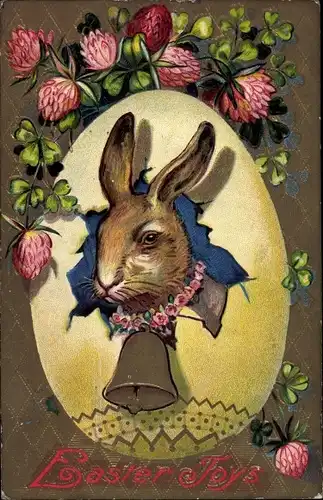 Präge Ak Glückwunsch Ostern, Portrait eines Osterhasen, Blumen