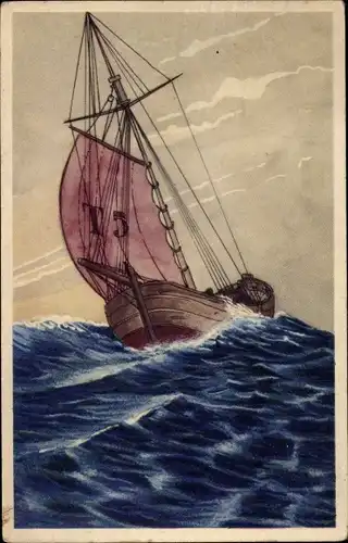 Künstler Ak Segelboot auf dem Meer