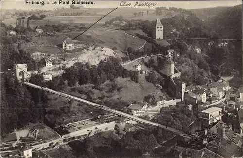 Ak Fribourg Freiburg Stadt Schweiz, Le Pont Suspendu