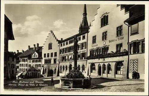 Ak Biel Bienne Kt Bern, Rathaus und Theater