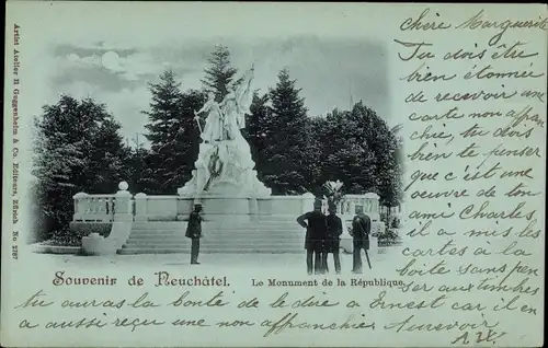 Mondschein Ak Neuchâtel Kanton Neuenburg, Le Monument de la Republique