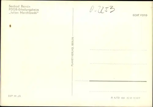 Ak Ostseebad Bansin Heringsdorf auf Usedom, FDGB Erholungsheim Julian Marchlewski