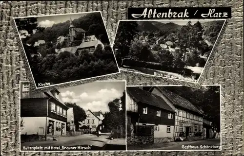 Ak Altenbrak Thale im Harz, Gasthaus Schöneburg, Hüttenplatz, Hotel Brauner Hirsch, Kirche