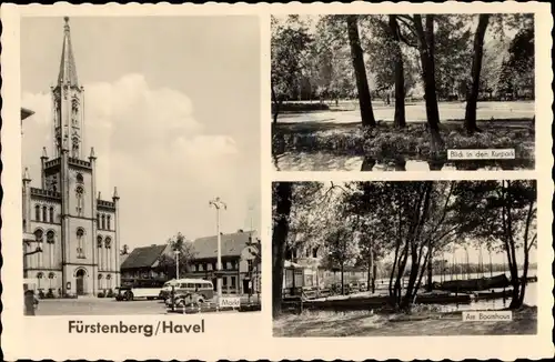 Ak Fürstenberg an der Havel, Kurpark, Markt, Rathaus, Bootshaus