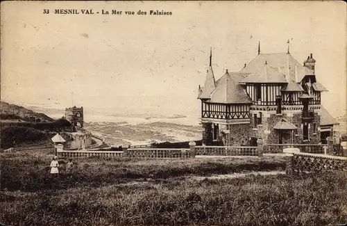 Ak Mesnil Val Seine Maritime, La Mer vue des Falaises