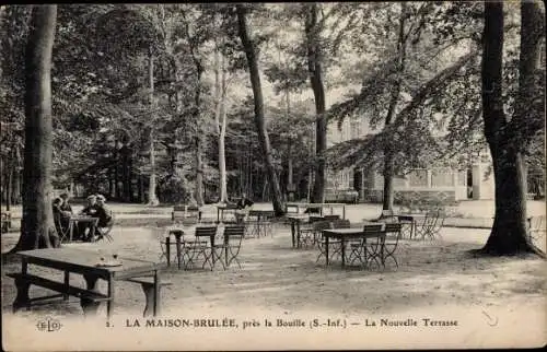 Ak La Bouille Seine Maritime, La Maison Brulee, la Nouvelle Terrasse