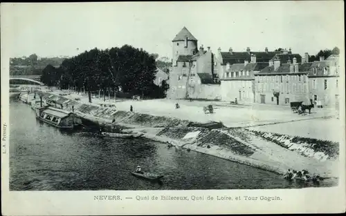 Ak Nevers Nièvre, Quai de Billereux, Quai de Loire et Tour Goguin