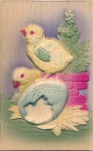 Relief Ak Glückwunsch, Ostern, Küken, Osterei