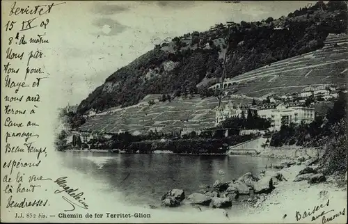 Mondschein Ak Glion Montreux Kanton Waadt, Chemin de Fer de Territet Glion