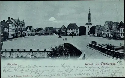 Mondschein Ak Glückstadt in Schleswig Holstein, Marktplatz