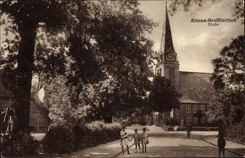 Ak Hamburg Altona Groß Flottbek, Kirche, Straßenpartie