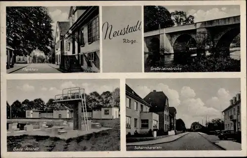 Ak Neustadt am Rübenberge, Marktstraße, Große Leinebrücke, Badeanstalt, Scharnhorststraße