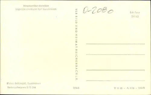 Ak Strelitz Alt Neustrelitz in Mecklenburg, Ingenieurschule für Bauwesen