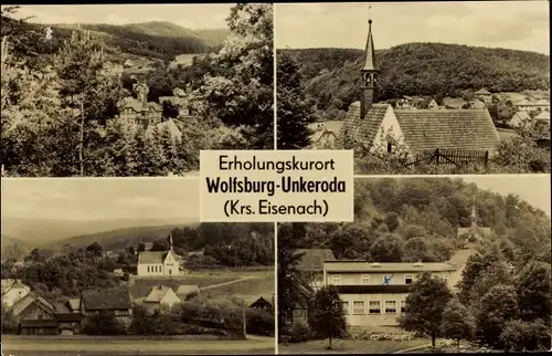 Ak Unkeroda Wartburgkreis, Kirche, Teilansicht, Gebäude