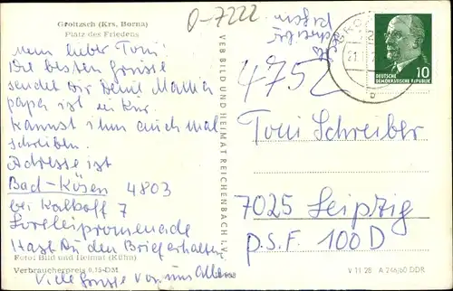 Ak Groitzsch in Sachsen, Platz des Friedens