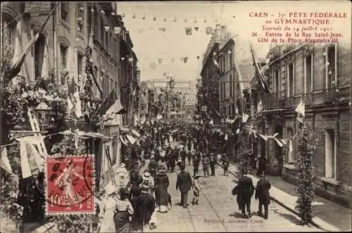 Ak Caen Calvados, Fête Fédérale de Gymnastique, La Rue Saint Jean