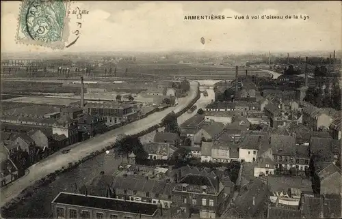 Ak Armentières Nord, Vue a vol d'oiseau de la Lys