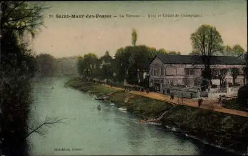 Ak Saint Maur des Fossés Val de Marne, La Varenne, Quai et Chalet de Champignol