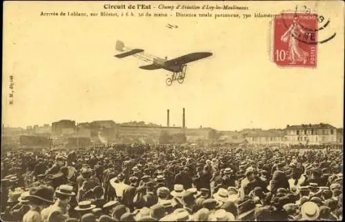 Ak Champ d'Aviation d'Issy les Moulineaux, Circuit de l'Est, Monoplan Bleriot, Aviateur Leblanc