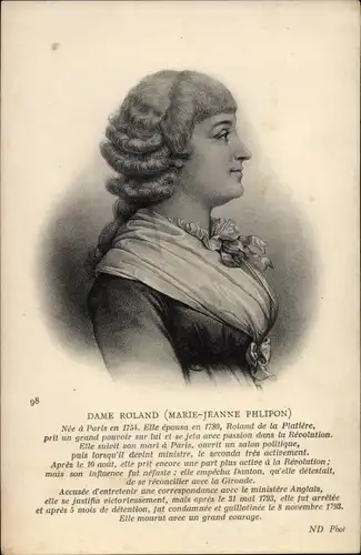 Künstler Ak Dame Roland, Marie Jeanne Phlipon