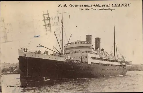 Ak CGT Dampfer SS Gouverneur General Chanzy, Compagnie Générale Transatlantique, French Line