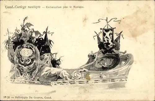 Litho Gand Gent Ostflandern, Embarcation pour la Musique, Cortege Nautique 18.06.1905