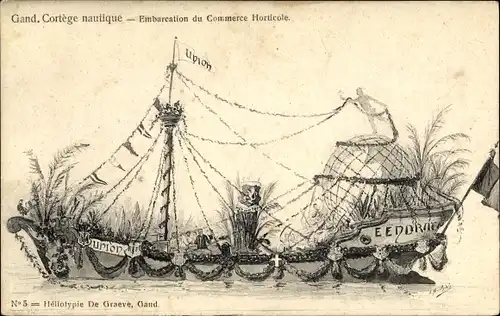 Litho Gand Gent Ostflandern, Embarcation du Commerce Horticole, Cortege Nautique 18.06.1905