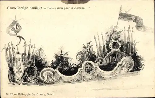 Litho Gand Gent Ostflandern, Embarcation pour la Musique, Cortege Nautique 18.06.1905