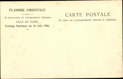 Litho Gand Gent Ostflandern, Embarcation de l'Enseignement Primai, Cortege Nautique 18.06.1905