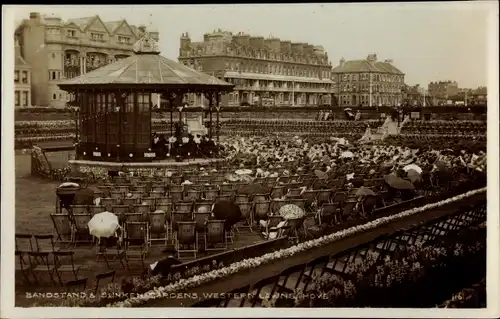 Ak Hove South East England, Bandstand, Sunken Gardens, Western Lawns