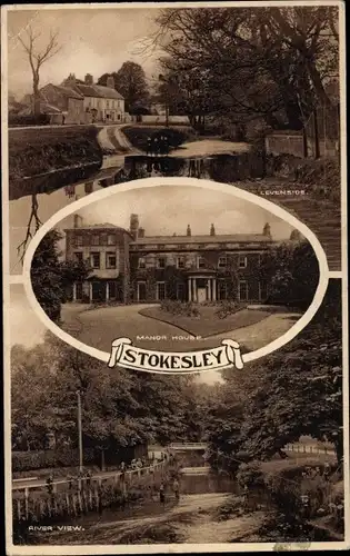Ak Stokesley Yorkshire England, Levenside, Manor House, River View