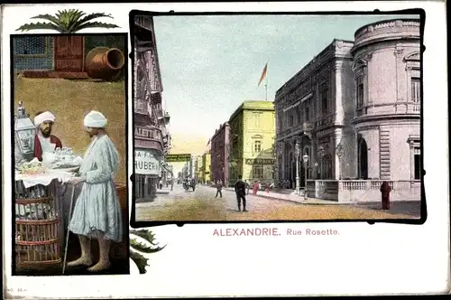 Ak Alexandria Ägypten, Rue Rosette, Händler