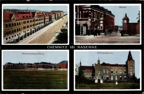 Ak Chemnitz in Sachsen, Kaserne Regiment Nr 181, Wache, Mannschaftsgebäude, Offizierskasino