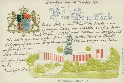 Präge Wappen Litho München Bayern, Bavaria, Ruhmeshalle