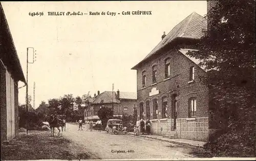 Ak Ligny Thilloy Pas de Calais, Route de Capy, Cafe Crepieux