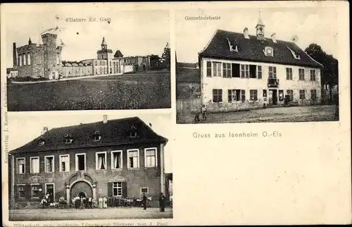 Ak Issenheim Isenheim Haut Rhin, Filature Ed Gast, Gemeindehaus, Wirtschaft zum goldenen Löwen