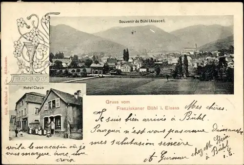 Ak Buhl Bühl Kreis Gebweiler Elsass Haut Rhin, Franziskaner, Hotel Claus, Panorama