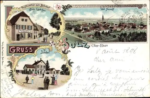 Litho Soultz Sulz Elsass Haut Rhin, Restaurant zum Bahnhof, Bahnhof, Panorama