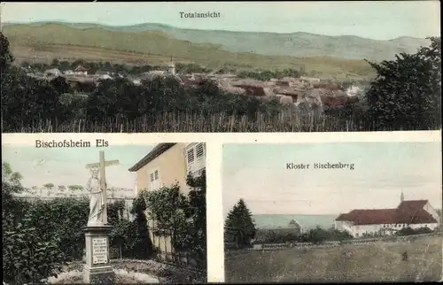 Ak Bischoffsheim Bischofsheim Bas Rhin, Kloser Bischenberg, Jesus Statue, Panorama