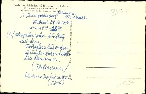 Ak Eschershausen Niedersachsen, Gasthof, Schlachterei Hermann 100 Mark