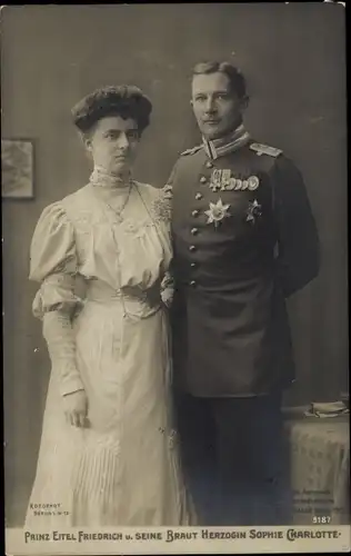 Ak Eitel Friedrich Prinz von Preußen, Sophie Charlotte von Oldenburg, Portrait