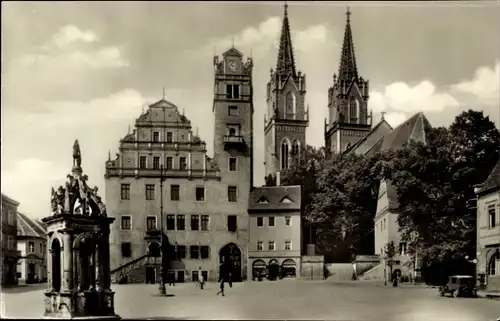 Ak Oschatz in Sachsen, Rathaus und Sankt Aegidien-Kirche