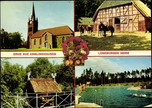 Ak Amelinghausen in der Lüneburger Heide, Bauernhof, Freibad, Kirche